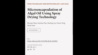 Microencapsulation of Algal Oil Using Spray Drying Technology  RTCLTV [upl. by Seana]