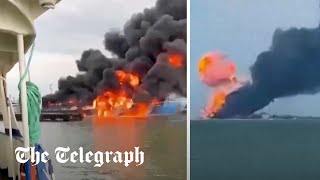 Ukraine sinks Russian fuel ferry in attack near Crimean bridge [upl. by Nomelc]