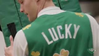 Babson Basketball vs Lasell Halftime Performance by Boston Celtics Mascot Lucky [upl. by Enelaehs]