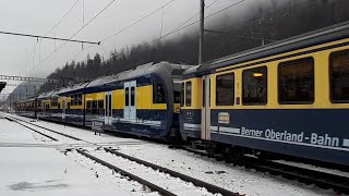 Berner Oberland Bahn mit gemischter Komp abfahrt in Interlaken Ost [upl. by Morrell]