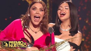 La reacción de Yuridia y Ángela Aguilar al recibir su Premio Lo Nuestro 2024 [upl. by Aibar]