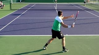 Janko Tipsarevic Forehand and Backhand from Back Perspective  BNP Paribas Open 2013 [upl. by Susejedesoj]