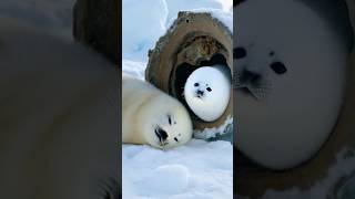 Closeup camera of the survival of harp seal pups with their mother in the harsh Arctic region [upl. by Dorie]