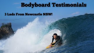 Bodyboard Testimonials  3 lads From Newcastle NSW Bali Bodyboarding Ryan Hardy Camp Review [upl. by Sirovart]