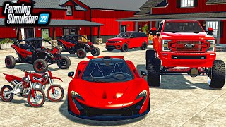 BUILDING quotALL REDquot LUXURY MANSION LIFTED TRUCKS  SUPERCARS  FS22 [upl. by Ashling479]