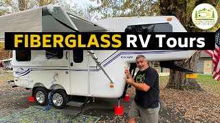 4 Small Fiberglass Camper Trailers with Bathrooms and a Lightweight Fiberglass 5th Wheel RV Too [upl. by Koenig526]