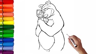 How to draw Masha and the Bear  Drawing and Coloring for kids [upl. by Nnaeel]