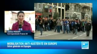 Mobilisation antiaustérité en Europe  grève générale en Espagne [upl. by Parik]