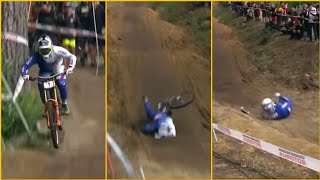 Bernard Kerr NASTY CRASH 😯 Bernard Kerr snaps prototype Pivot DH during Crankworx Rotorua DH [upl. by Israel]