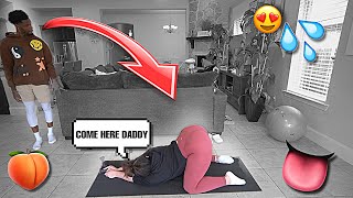 ARCHING MY BACK WHILE WORKING OUT PRANK ON BOYFRIEND😱 He Almost [upl. by Aitnauq]