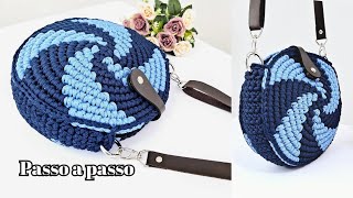 BOLSA DE CROCHÊ REDONDA COM DESENHO ESPIRAL EM FIO NÁUTICO POLIÉSTER [upl. by Zorana557]