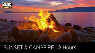 8 Hours of Relaxing Campfire by a Lake at Sunset in 4k UHD Stress Relief Meditation amp Deep Sleep [upl. by Tubb]