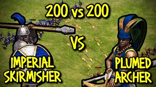 200 IMPERIAL SKIRMISHERS vs 200 ELITE PLUMED ARCHERS  AoE II Definitive Edition [upl. by Leerzej]