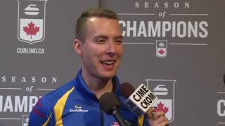 2018 Tim Hortons Brier  Media Scrum  Draw 14 [upl. by Lanie]