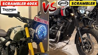 Triumph Scrambler 400x VS Yezdi Scrambler 2023 💥  Mileage  Top Speed  E20  Price [upl. by Ahola18]