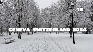 🇨🇭Visit Geneva Switzerland 2024 in winter Snow walkWalking Tour 4K walkingtour 4k [upl. by Gregson]