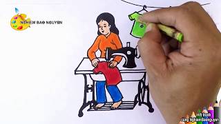 Vẽ tranh Cô thợ mayHow to draw Tailor [upl. by Retseh]