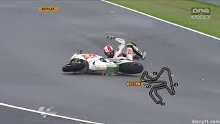 2011 MotoGP  Spain  Simoncelli Crashes Out Of Lead [upl. by Marron]