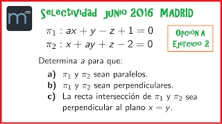 Paralelismo y perpendicularidad de rectas y planos  Selectividad junio 2016 Madrid Bachillerato [upl. by Lynelle]