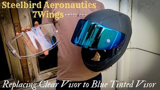 Steelbird SA2 7Wings Aeronautics Helmet Visor Remove Tutorial And Replacing with Blue Visor  Dope [upl. by Ilsa]