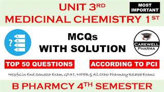 Top 50 MCQs with Solution  Unit 3 Medicinal Chemistry 1  medicinal chemistry pharmacy 4th sem [upl. by Timmy]