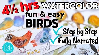 4hrs of Whimsical Birds Watercolor Painting Inspiration  ELEVEN Tutorials for fun and for beginners [upl. by Jankell201]