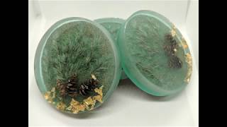 Epoxy Resin Coasters Foggy Forest with pine cones and gold leaf [upl. by Abbe59]