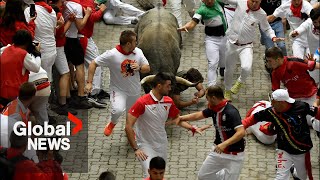 5 injured on 7th day of Pamplonas running of the bulls [upl. by Aletha160]