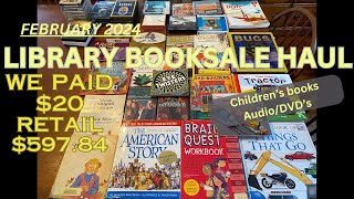 February 2024 Library Book Sale Haul 20  Childrens books audio books and dvds [upl. by Gilder]