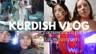 KURDISH VLOG  how we celebrated halloween  SCARY amusement park  party [upl. by Einaffit]