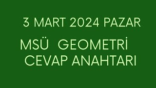 2024 MSÜ GEOMETRİ CEVAP ANAHTARI msü msü2024 tyt ayt [upl. by Alrahs306]