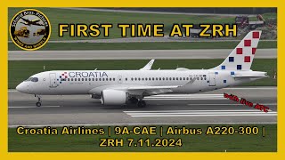 Croatia Airbus A220300 9ACAE first time at ZürichKloten with live ATC [upl. by Aitahs]