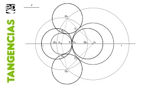 Circunferencias Tangentes a otras 2 Circunferencias tangentes entre sí dado en radio  Tangencias [upl. by Navis]
