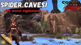 Trying not to scream in the SPIDER CAVES Conan Exiles Gameplay [upl. by Rudich261]