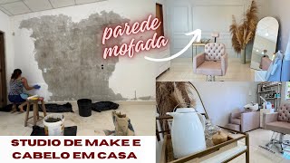 Montei um studio de beleza em casa  Como fiz uma parede de boiserie usando Isopor [upl. by Nomzaj]