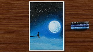 Easy Oil Pastel Drawing for Beginners  A Boy in Moonlight Night  STEP by STEP [upl. by Annocahs]