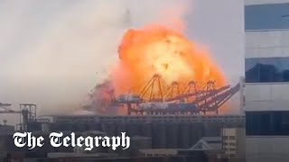 Moment cargo ship explodes at Chinas key port [upl. by Naahs631]