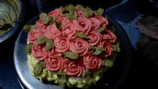 Rosette cake with whipped cream Rose cake Whipped cream designby Foodies Channel [upl. by Enytsirhc]