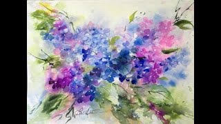 Speed Demo  Loose Watercolor Hydrangeas [upl. by Ailatan]