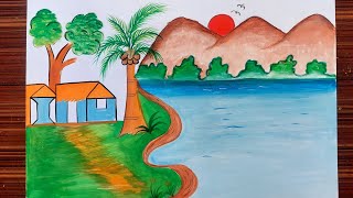 prakritik drishya ka chitra kaise banaye asan tarika seHow to draw amppaint natural scene prakritik [upl. by Kcirddehs]