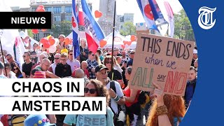 Beelden drukte bij protestactie in Amsterdam [upl. by Nalani]