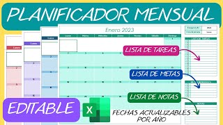 Planificador Mensual📆Editable Perpetuo en Excel✅Calendario Agenda [upl. by Eirrok]