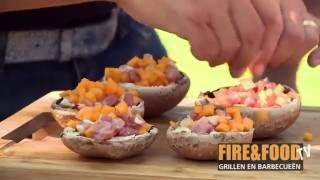 Portobellos gevuld met pompoen en spek FireampFood TV [upl. by Eerhs]