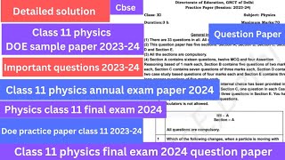 class 11 physics annual exam paper 2024  Doe  class 11 physics sample paper 202324  important [upl. by Lutim]