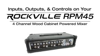 Inputs Outputs and controls on Rockville RPM45 1800w Powered 4 Channel MixerAmplifier w USBEQ [upl. by Ajssatsan]