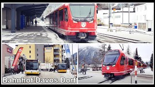 Swiss Rhaetian Railway  Die Rhätische Bahn RhB beim Bahnhof Davos Dorf Kanton Graubünden Schweiz [upl. by Assyl]