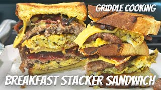 Amazing Double Stacker Breakfast Sandwich  ASMR  Griddle Cooking [upl. by Nylhtiak671]