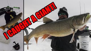 Ice Fishing GIANT LAKE TROUT  The NEW quotYOUTUBEquot Record [upl. by Ebehp]