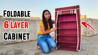 HRM 6 Layer Portable Foldable Collapsible Storage Rack Wardrobe  How To Assemble Portable Wardrobe [upl. by Dyraj601]