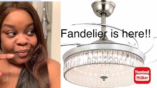 My fandelier is here Ohniyou 42’ crystal chandelier ceiling fan review [upl. by Allare421]